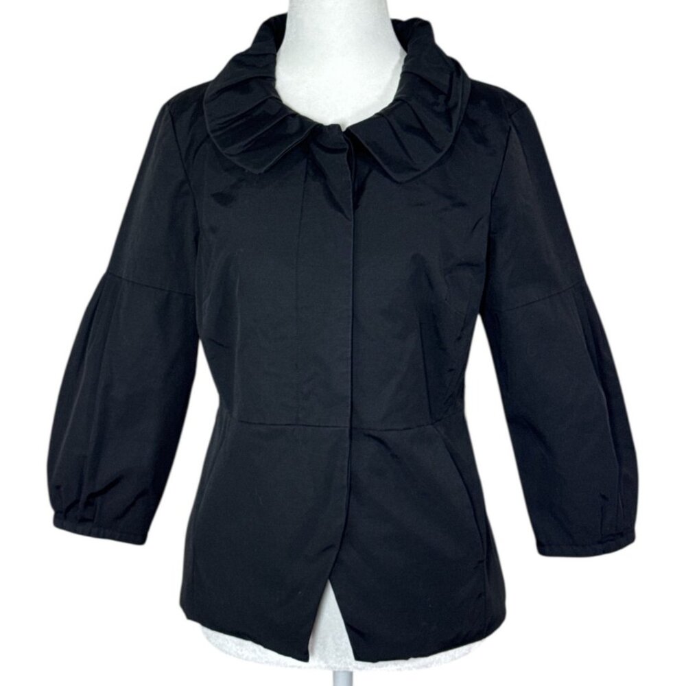 Axcess Womens Jacket Size 4 Black Ruffled Collar Button Up Pleated Detail